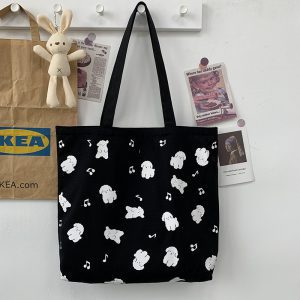 Túi đeo chéo canvas K966541 màu đen họa tiết chó