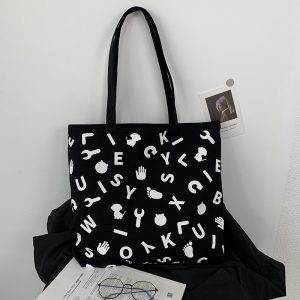 Túi tote canvas K966541 nền đen chữ trắng